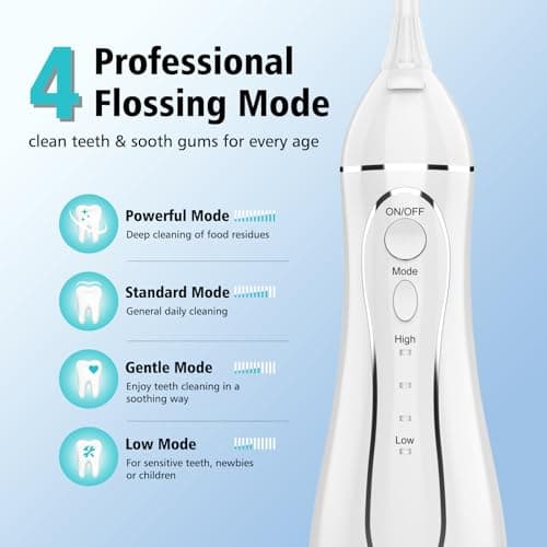 Leominor Water Dental Flosser Pick for Teeth, 300ML Portable Oral Irrigator Upgraded Tank Removable,IPX7 Waterproof, Rechargeable Travel Teeth Cleaner, Professional Electric Flossing (White) 6
