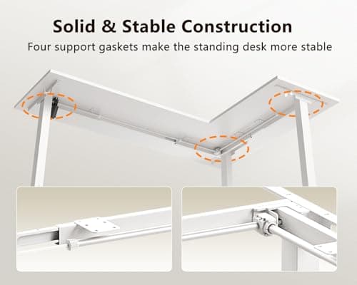 Casaottima 63 Inch Electric L-Shaped Standing Desk, Reversible Corner Desk with Height Adjustment, Large Ergonomic Workstation for Home Office, Reception Room, White 7