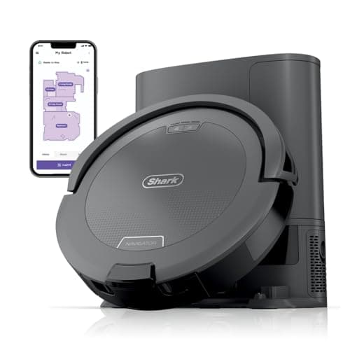 Shark Navigator Robot Vacuum and Self-Empty Base with Bagless 60-Day Capacity Self-Empty Base, SmartPath Navigation, Powerful Pet Hair Pickup, Anti-Hair Wrap, For Carpets & Hard Floors, Grey, RV2120AE