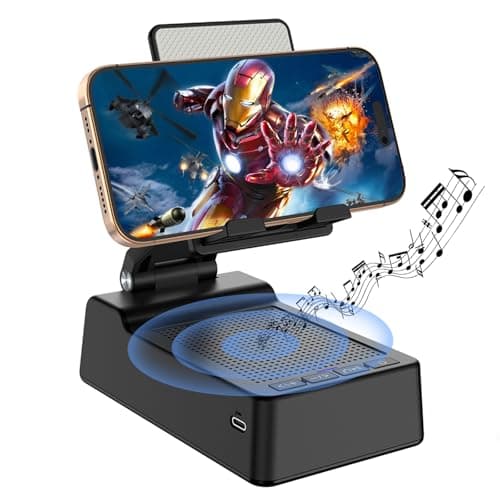 Fanlory Birthday Gifts for Men,Cell Phone Stand with Wireless Bluetooth Speaker and Antislip Base HD Surround Sound for Home with Bluetooth Speaker for Desk Compatible with iPhone,ipad (Black)