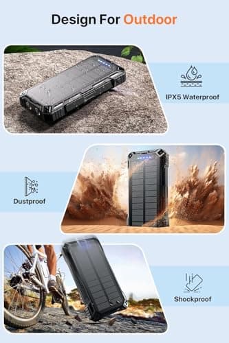 jskei Power Bank 49800mAh Solar Portable Charger Wireless Charging USB-C 15W Fast Charging with 4 Built-in Cables LED Flashlight Battery Pack Compatible with iPhone, iPad, Perfect for Camping,Hiking 5