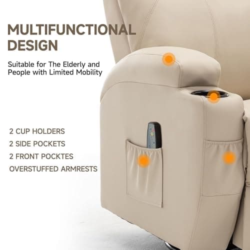 Korser Recliner Chair, Rocking Chair with Massage and Heat, 360° Swivel Recliner Chairs for Adults, Rocker Manual Recliner with Remote Control and Cup Holder for Living Room, Bedroom, Nursery 6