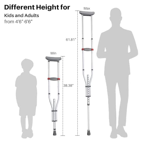 UNLICON Lightweight Adjustable Aluminum Underarm Crutches, Support Up to 300 lbs, Lightweight Folding Crutches Height Range 4’6” to 6’6”, Comfortable Hand Grip and Underarm Pad, 1 Pair 7