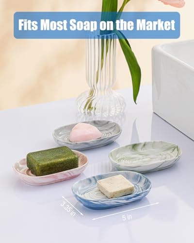 AIMAIAIMAI Blue Ceramic Soap Dish, Marble Pattern Bar Soap Holder - Elegant Hostess Gift, Housewarming Gift for New Home, Decorative Soap Tray for Bathroom, Kitchen 5