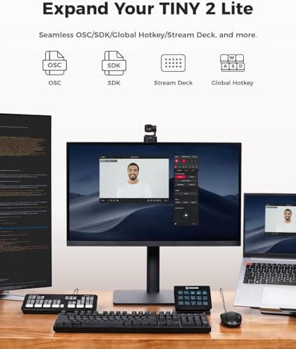 OBSBOT Tiny 2 Lite AI-Powered 4K UHD PTZ Webcam,1/2" CMOS 4X Digital Zoom AI Auto Tracking with Auto Zoom Gesture Control 2.0, LiveStream for Game/Meeting/Online Educate, W Mini Tripod 8