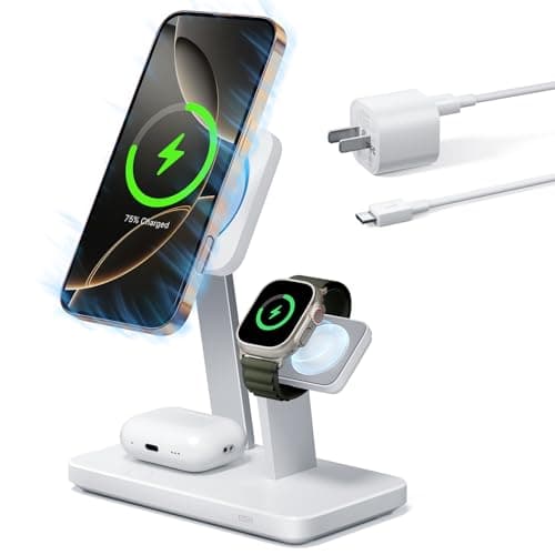 ESR 25W 3-in-1 Charger Stand for Magsafe, Made for Apple-Certified Magnetic Wireless Charger, 15W Charging Station for iPhone 17/16/15/14/13 Apple Watch/AirPods Pro, Phone-Cooling Charger, White