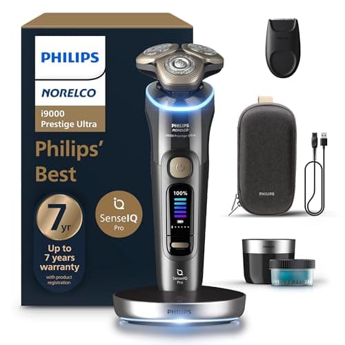 Philips Norelco Shaver i9000 Prestige Ultra, Wet & Dry Electric Shaver, Dark Slate, SenseIQ Pro Technology, Triple Lift & Cut System, 360 Rotating NanoTech Precision Blades, Quick Clean Pod, XP9402/86
