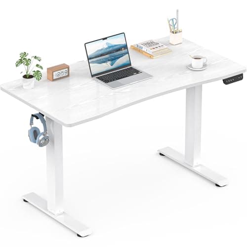 Veken 47.2 x 23.6 Inch Electric Standing Desk with Adjustable Height, Sit to Stand Computer Table for Study, Work or Gaming, Home Office Desk White