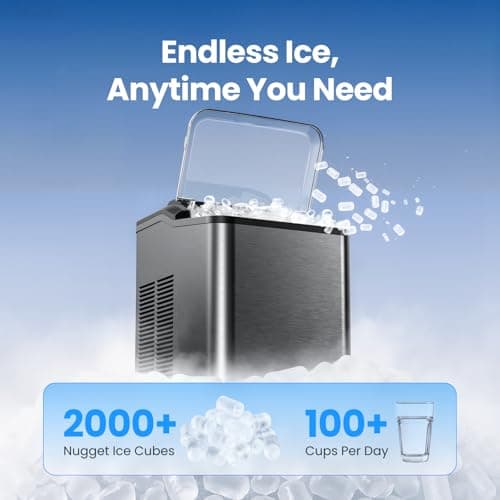 VIBOFROST Nugget Ice Maker Countertop, Fast 35lbs/24H Sonic Pebble Ice Machine, Self-Cleaning Anti-Scale System, Stainless Steel Portable Ice Maker for Home, Kitchen, RV, 10 Cleaning Packets 5