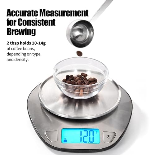 18/8 Stainless Steel Coffee Scoop, Doosu Food-Grade Metal Measuring Spoon with 6.9in Long Handle, Tablespoon Scooper for Coffee Beans, Ground Coffee, Espresso, Protein Powders, Tea, Sugar (2 Tbsp) 6