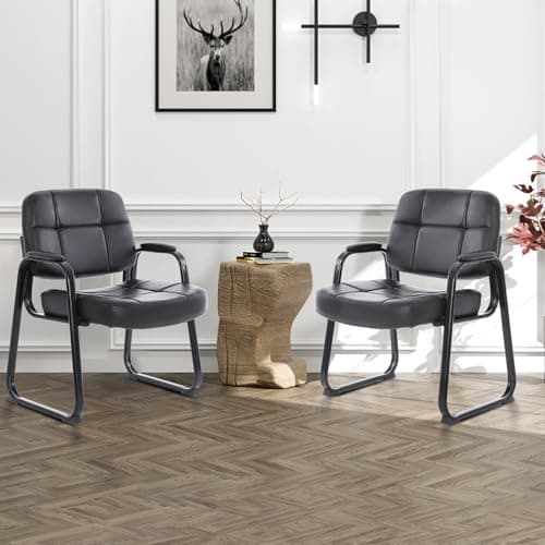CLATINA Big & Tall 400 lbs Waiting Room Guest Chair, Leather Office Reception Chair No Wheels with Backrest Wide Seat and Padded Arms for Home Office Lobby Conference Waiting Room, Black, 1PACK 9