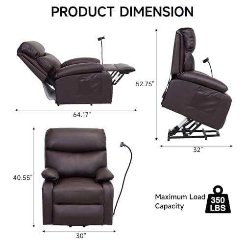 hzlagm Power Lift Recliner Chair for Elderly, Lift Chair with Waterproof Fabric, Electric Recliner with Side Pocket and Remote Control, Easy to Operate, Brown 9