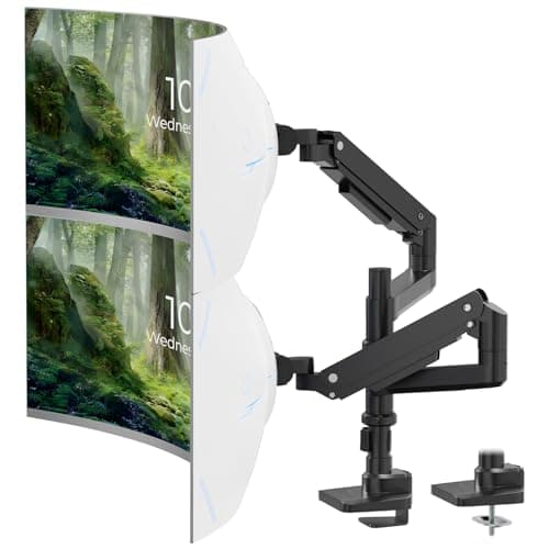 PUTORSEN 17-49 inch Premium Aluminum Heavy Duty Dual Monitor Arm for Ultrawide Screens up to 44lbs, Vertical Stacked Dual Monitor Desk Mount, Full Motion Dual Vertical Monitor Mount, VESA 75/100,Black 10