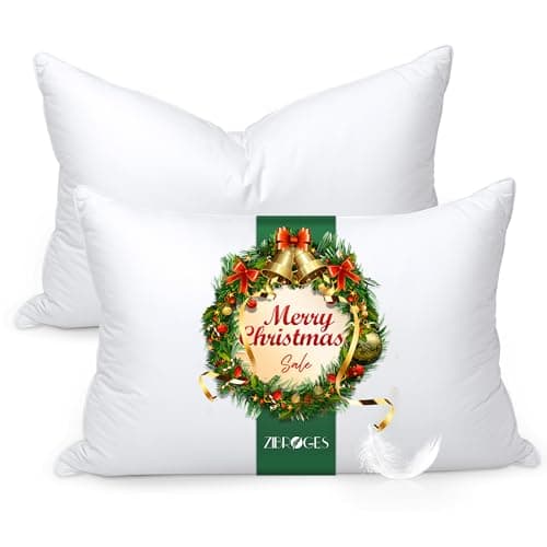zibroges Feather Pillows Queen Size Set of 2 - Goose Down Hotel Bed Pillow for Sleeping, Soft 600 Thread Count Cotton Cover, Fluffy Support Surround Fill Polyester for Side, Back and Stomach Sleepers