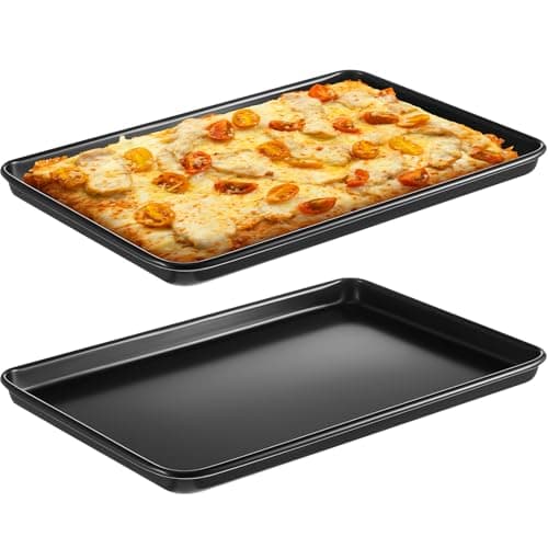 RimCereal 2 Pcs 15.6 Inch Grandma Style Pizza Pan Hard Rectangular Black Non Stick Sicilian Style Carbon Steel Pizza Pan Dish Pre Seasoned Bakeware Kitchenware