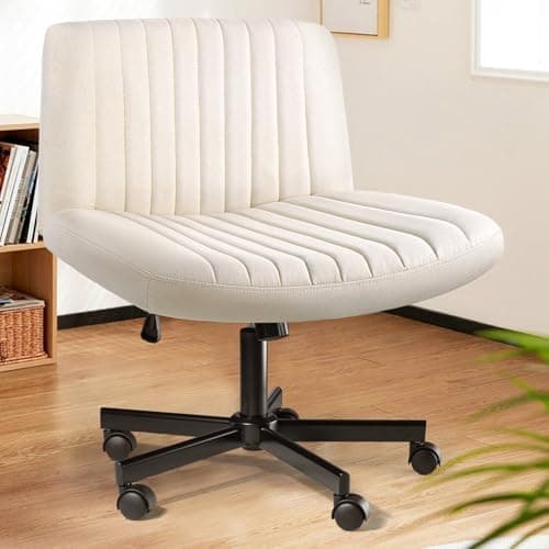 LEMBERI Criss Corss Chair with Wheels, Armless Wide Cross Legged Office Desk Chairs, Fabric Rocking Swivel Computer Task Vanity Makeup Chair for Home Office