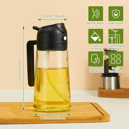 Oil Sprayer for Cooking, 2 in 1 Olive Oil Dispenser Bottle for Kitchen, 16oz/470ml Premium Glass Oil Bottle, Food-grade Oil Mister for Air Fryer, Salad, Frying, BBQ (Black) 6