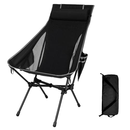 diwaite Portable High Back Camping Chair, Support Heavy Duty 440 lbs, Compact Folding Backpacking Chair with Detachable Pillow for Camp, Hiking, Backpacking(Black)