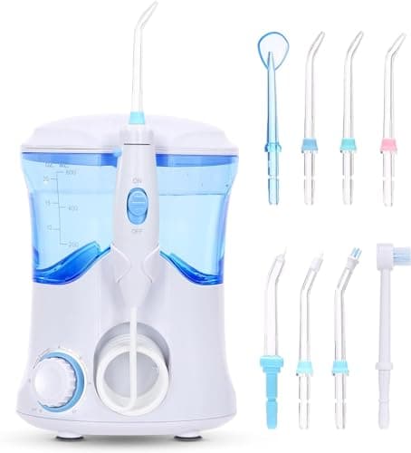 Homuserr Water Flosser, Power Dental Water Flossers for Teeth & Braces Cleaning, Oral Irrigator Electric flosser for Adults & Kids with 10 Pressures & 8 Tips, 600ml Water Flosser for Family