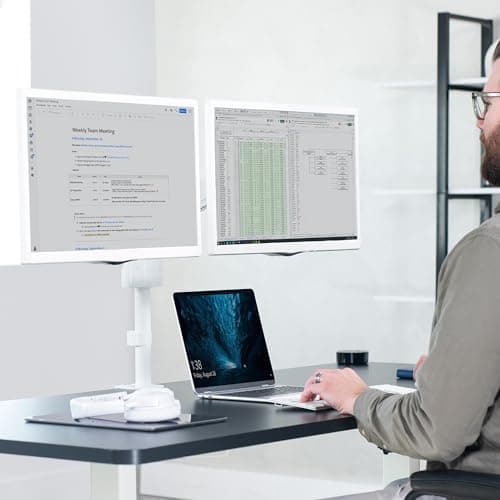 VIVO 17 to 32 inch Dual Pneumatic Monitor Mount, 2 Pneumatic Arms, Adjustable Swivel, Rotation, Heavy Duty VESA Desk Stand with C-clamp, Grommet, Max VESA 100x100, White, STAND-V002KW 7