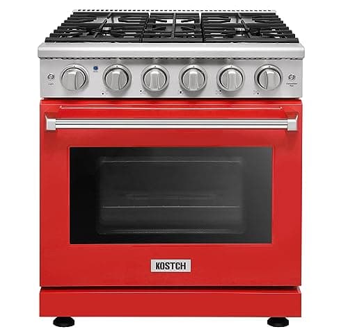 KOSTCH 30 inch Professional Freestanding Pro-Style Natural Gas Range or Liquid Propane Gas Range with 5 Burners, 4.55 cu.ft. Oven Capacity, in Stainless Steel - KOS-30RG03M (Red)