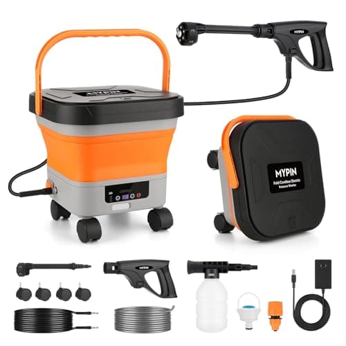 660PSI Portable Cordless Pressure Washer with Folding 3.4Gal Tank, 6-in-1 Nozzle, 7 Adjustable Pressure Levels, 7M Hose, Portable Sprayer with Wheels for Car Floor Wall Fence Cleaning (Orange)