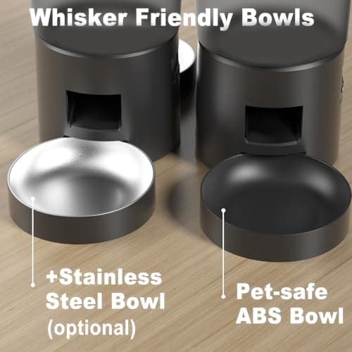 Automatic Cat Feeder 2 Cats, 4.2L Dry Food Auto Dispenser with Double Bowls,Dual Power Supply,Programmable Portion Control,10s Voice Recorder(Black,Stainless Steel Bowls) (Transparent+Black) 9