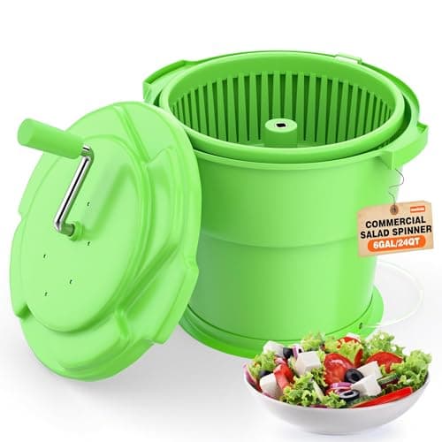 WantJoin Commercial Salad Spinner - 6 Gallon Salad Dryer w/Silicone Anti-slip Mat & Draining Hose, Green, 24Qt Manual Salad Spinner for up to 7 Heads of Lettuce Spinner Large for Catering