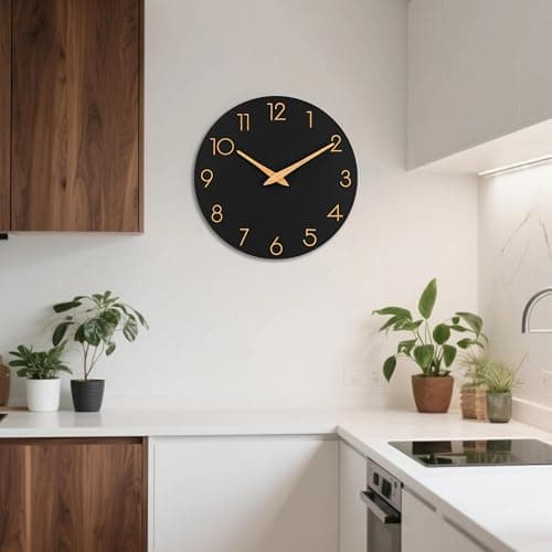 AKCISOT Wall Clock Modern Wall Clocks Battery Operated, Silent Non Ticking Clock Decorative for Kitchen, Bathroom, Bedroom (Black Gold) 7