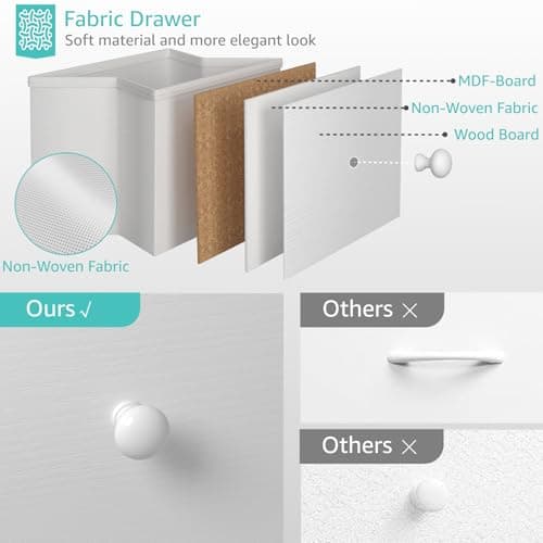 BOLUO White Nightstand 2 Drawer for Bedroom,Small Night Stand with Fabric Drawers End Table Modern 7