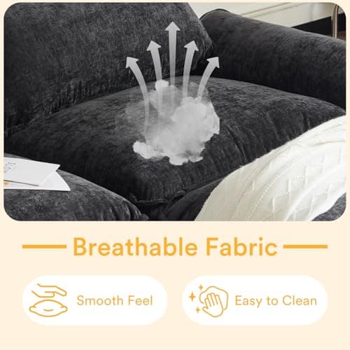 Karl home Sectional Sofa Modular Deep Seat Sofa Couch with Ottoman, Chenille Sofa Sleeper Comfy Upholstered Furniture for Living Room, Apartment, Studio, Office, (3-Seat & 1-Ottoman, Black) 5