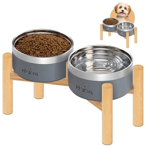 UPSKY Elevated Dog Bowls – 27oz Stainless Steel Anti-Spill Set with Wooden Stand, Double Raised Bowls for Small/Medium Dogs to Reduce Neck Strain & Improve Digestion