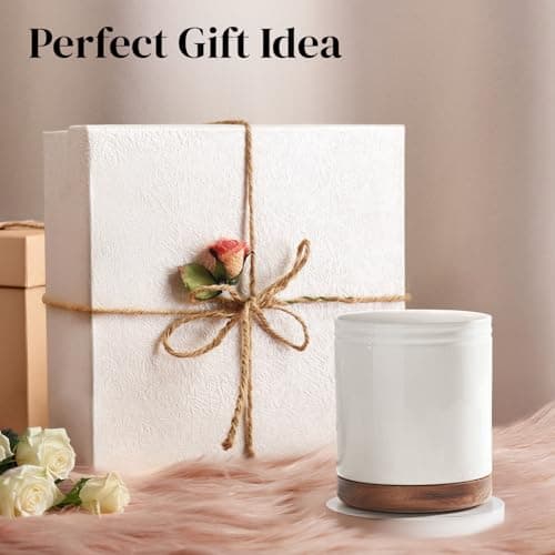 DOWAN 7.6" 360° Rotating Utensil Holder, Kitchen Utensil Holder for Countertop,Large Ceramic Utensil Crock for Kitchen Decor, Protection Cork Bottom, Speck White 6