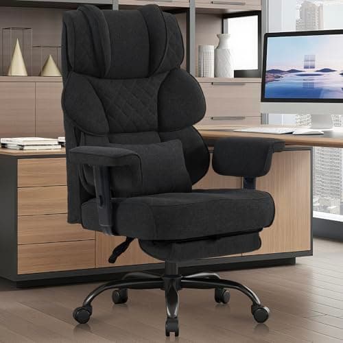Vonesse Big and Tall Office Chair, Computer Chair with Soft Adjustable Armrests, Ergonomic Gaming Chair with Breathable Linen Design, Executive Chairs with Footrest (Linen Fabric,Black)