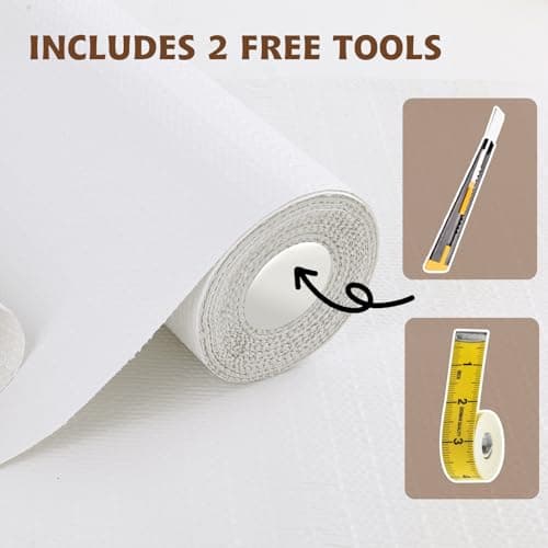 Shelf Liners for Kitchen Cabinets 12in x 20FT, Non Adhesive Drawer Liner Pure White Thickened Shelf Liner Non-Slip Easy to Clean for Tool Box Refrigerator with Knife and Tape Measure 6