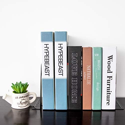 Jekkis 20pcs Metal Bookends for Shelves, 6.6"x 5.7"x 5" Black Heavy Duty Book Ends for Nonskid Bookend Supports Plain Large Bookends, Library Office Home, 10 Pair 7