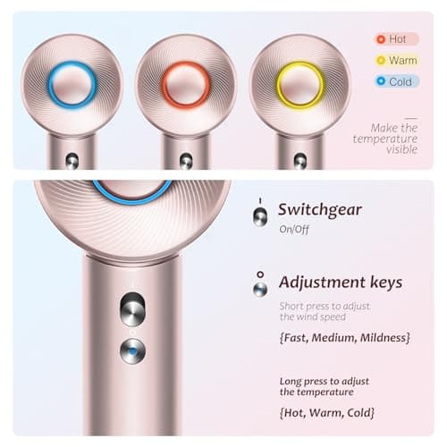 Brushless Powerful Hair Dryer, 1600W 110,000 RPM Fast Drying High Speed Blow Dryer with Negative Ion Technology, Portable Lightweight with Diffuser and Nozzle for Home Salon Travel, Pink 5