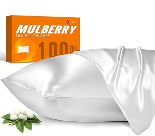 100% Mulberry Silk Pillowcase for Hair and Skin, 22 Momme Pure Natural Silk Pillow Case Both Sided with Zipper, Pillow Cover for Women Mom Men (White, Queen 20''×30'', 1 Pack)