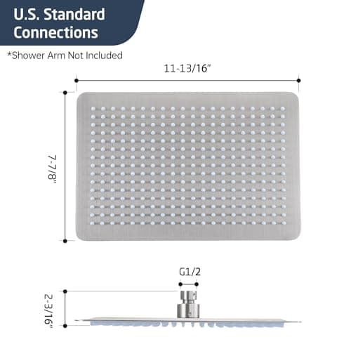 12-Inch Rectangle Rain Shower Head, KES Ultra-Thin High Pressure Rainfall Shower Heads, 300 Nozzles for Dense Water Flow, Full Body Waterfall Coverage, Wall or Ceiling Mount, Brushed Steel, J215F18-BS 8