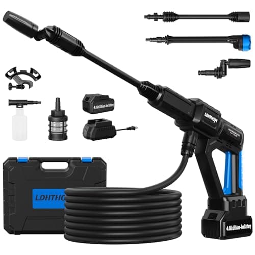 LDHTHOPI Cordless Pressure Washer, 6-in-1 Nozzle, 970PSI Portable Pressure Washer, 4.0Ah Battery, Cleaning Cars, Gardens, Yards, Decks-Blue