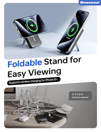 for Magsafe Portable Charger, 10000mAh Wireless Power Bank with Stand and PD 20W, USB C Fast Charging Powerbank, Magnetic Battery Pack Compatible with iPhone 16/15/14/13/12 Pro/Pro Max Series 6