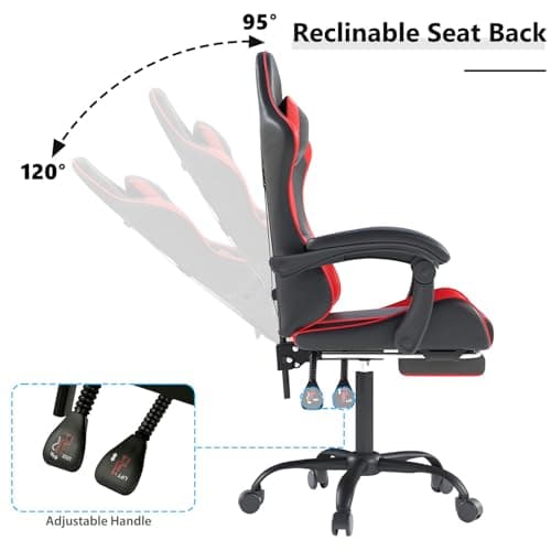 OS MOTOR Gaming Chair with Headrest and Lumbar Support, Ergonomic High Back Office Chair, Racing Style Executive Computer Desk Chair, Leather Adjustable Swivel Task Chair for Home Office (Red Black) 7