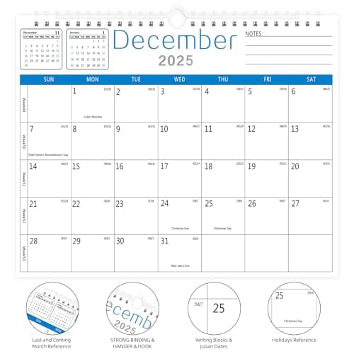 BHR Wall Calendar 2025-2026,Monthly Desk Calendar from January 2025 to June 2026, 18 Months Calendar,14.7"×11" Calendar with Julian Dates for New Year 6