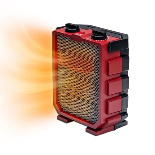 Comfort Zone 1500W Portable Electric Space Heater with Fan – Ceramic Utility Heater with Adjustable Thermostat, 3 Modes, Foldable Handle & Tip-Over Protection – Red