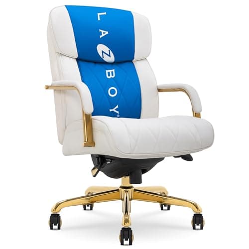La-Z-Boy Symphony Ergonomic Bonded Leather Swivel Executive Chair, White and Gold (CCHR10013A)