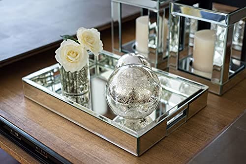 Rectangle Silver Mirror Decorative Tray Size 11” Length x 14” Width x 2” Height, Mirrored Vanity Organizer with Hand, Markup Perfume Jewelry Tray for Bathroom Bedroom Dresser Coffee Table qmdecor 6