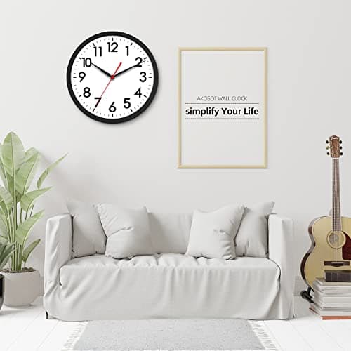 AKCISOT Wall Clock 10 Inch Silent Non-Ticking Modern Clocks Battery Operated - Analog Small Classic for Office, Home, Bathroom, Kitchen, Bedroom, School, Living Room(Black) 9