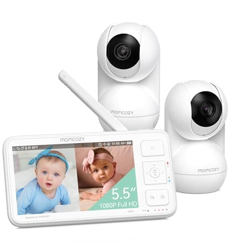 Momcozy Baby Monitor with 2 Cameras, 5.5" 1080P Full HD Split Screen, No WiFi Video Monitor with Audio, 5000mAh Battery, VOX/ECO Mode, Night Vision, 1640ft Range (SD Card Not Included)