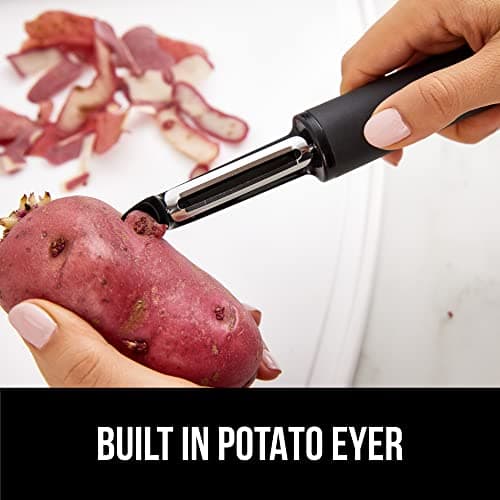 GORILLA GRIP Patented BPA-Free Sharp Stainless Steel Dual Swivel Vegetable Peeler, Soft Comfortable Handle, Smoothly Peel Apples Potatoes Carrots, Includes Blade Cover, Kitchen Tool Peelers, Black 7