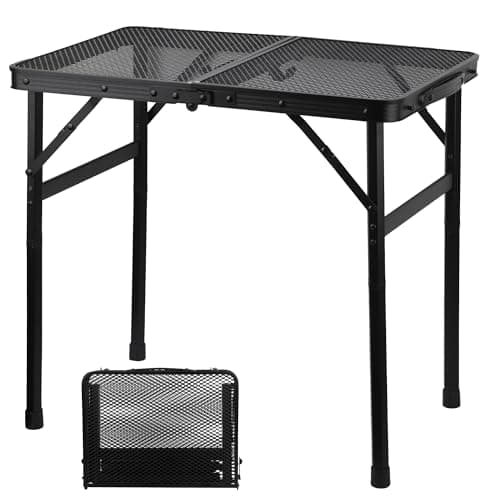 GREGIN Camping Table with Mesh Desktop, Lightweight & Portable Small Folding Grill Table, Height Adjustable Metal Outdoor Table for Camp, Cooking, BBQ, RV, Picnic-2 FT Black